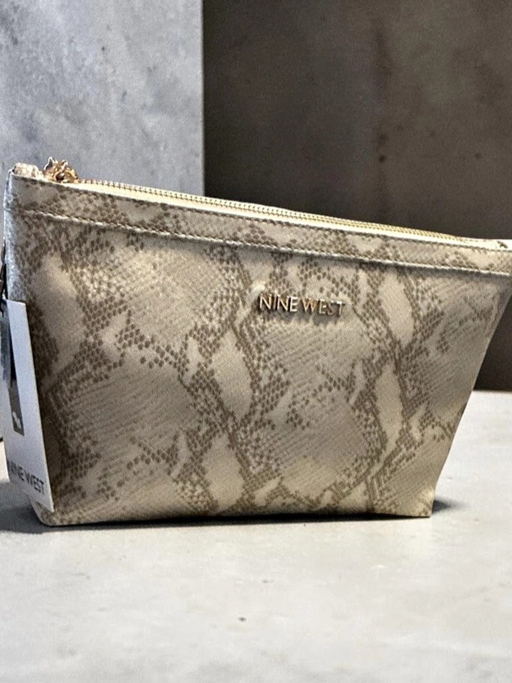 Nine West Snake Print Cosmetic Bag in Beige NWT